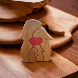 Wooden Bunny Family Puzzle, Engraved Family Name Puzzle, Nursery Decor, Rabbit Toys, Mother's Day Gift, Wooden Toys, Animals Figurines