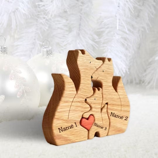 Wooden Fox Family Puzzle, Fox Family Puzzle, Fox Figurines, Wooden Name Puzzle, Animal Puzzle Toy, Anniversary Gifts, Gifts for Couples