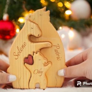 Wooden Bear Family Puzzle, Personalized Family Puzzle, Family Name Puzzle, Custom Mother's Day Gift, Wedding Anniversary, Memory Decor