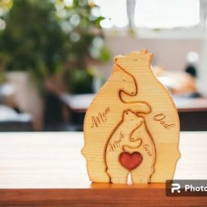 Wooden Bear Family Puzzle, Personalized Family Puzzle, Family Name Puzzle, Custom Mother's Day Gift, Wedding Anniversary, Memory Decor