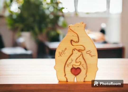 Wooden Bear Family Puzzle, Personalized Family Puzzle, Family Name Puzzle, Custom Mother's Day Gift, Wedding Anniversary, Memory Decor
