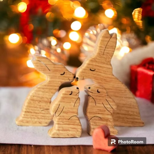 Wooden Bunny Family Puzzle, Engraved Family Name Puzzle, Rabbit Family Keepsake Gift, Mother's Day Gift, Wooden Toys, Animals Figurines