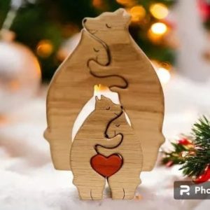 Personalized Bear Family Puzzle, Wooden Animal Family, Laser Engraved, Bear Ornaments, Custom Name Puzzle, Wooden Carvings Toy, Gift For Mom