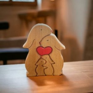 Wooden Bunny Family Puzzle, Engraved Family Name Puzzle, Nursery Decor, Rabbit Toys, Mother's Day Gift, Wooden Toys, Animals Figurines