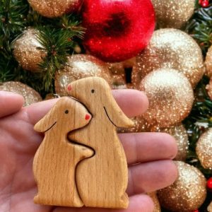 Wooden Bunny Family Puzzle, Engraved Family Name Puzzle, Nursery Decor, Rabbit Toys, Mother's Day Gift, Wooden Toys, Animals Figurines