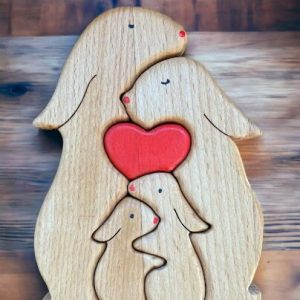 Wooden Bunny Family Puzzle, Engraved Family Name Puzzle, Nursery Decor, Rabbit Toys, Mother's Day Gift, Wooden Toys, Animals Figurines