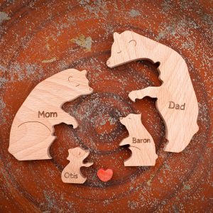 Personalized Wooden Bear Puzzle, Custom Bear Figurines, Engraved Family Name Puzzle, Animal Wooden Bears Family Puzzle, DIY Art Puzzle