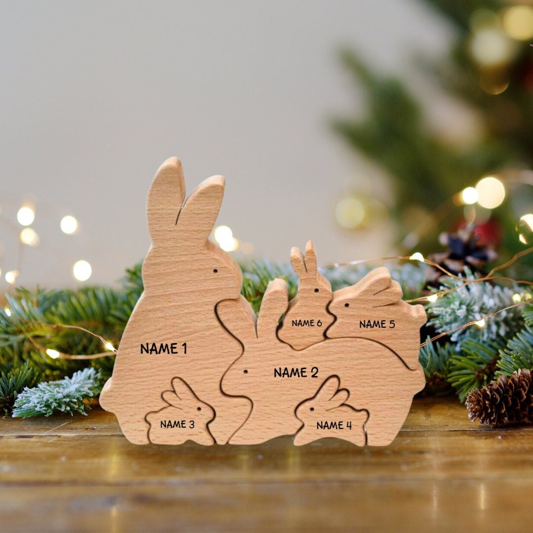 Personalized Easter Rabbit Family Puzzle, Bunny Family Puzzle, Family Keepsake Gifts, Custom Name Rabbit, Bunny Family, Nursery Baby Decor