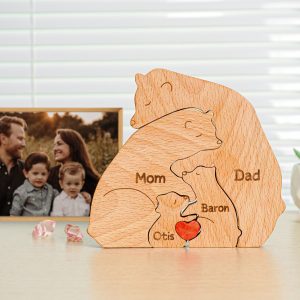 Personalized Wooden Bear Puzzle, Custom Bear Figurines, Engraved Family Name Puzzle, Animal Wooden Bears Family Puzzle, DIY Art Puzzle