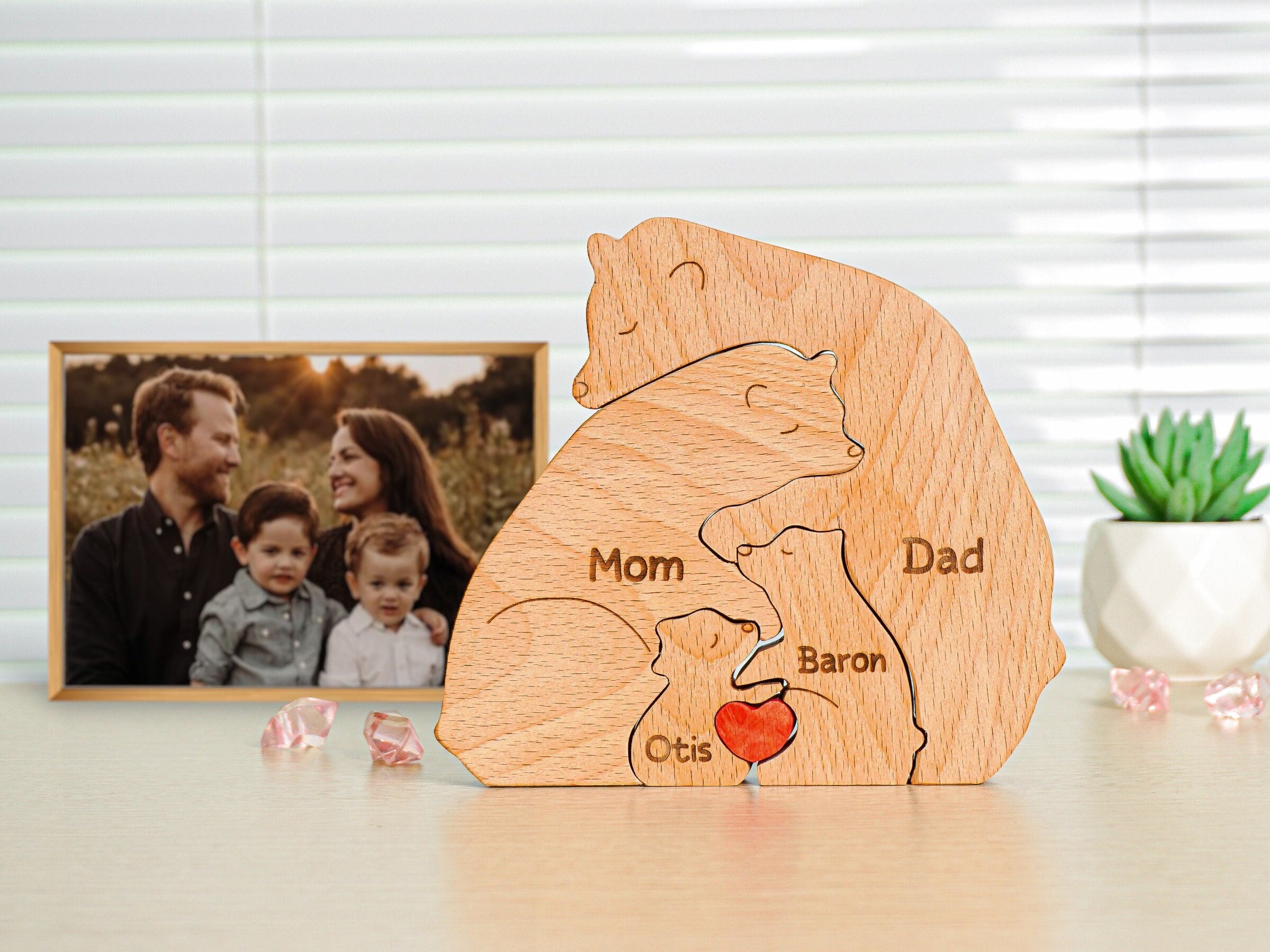 Personalized Wooden Bear Puzzle, Custom Bear Figurines, Engraved Family Name Puzzle, Animal Wooden Bears Family Puzzle, DIY Art Puzzle