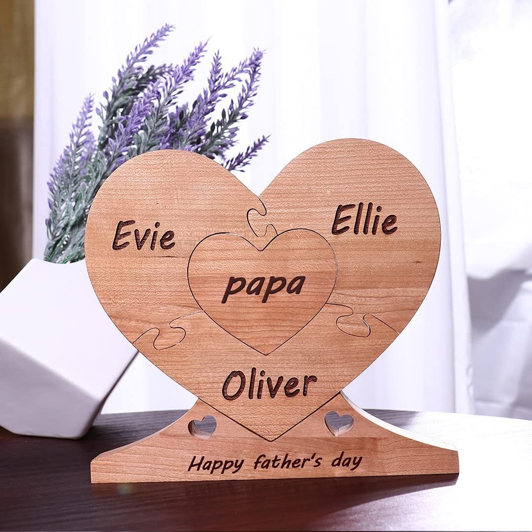 Custom Wooden Name Heart Puzzle, Heart Family Puzzle, Mothers Day Gift, Personalized Family Name Toy, Wooden Handmade Puzzle, Gift for Mom