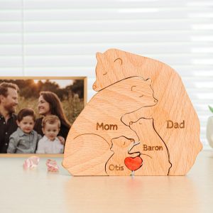 Personalized Wooden Bear Puzzle, Custom Bear Figurines, Engraved Family Name Puzzle, Animal Wooden Bears Family Puzzle, DIY Art Puzzle