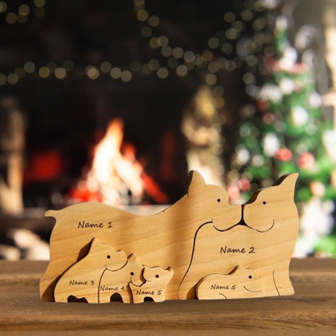 Wooden Dog Family Puzzle, Dog Puzzle with Name, Wooden Animal Carvings, Cute Dog Couple Puzzle, Dog Mom, Dog Toys, Anniversary Gift