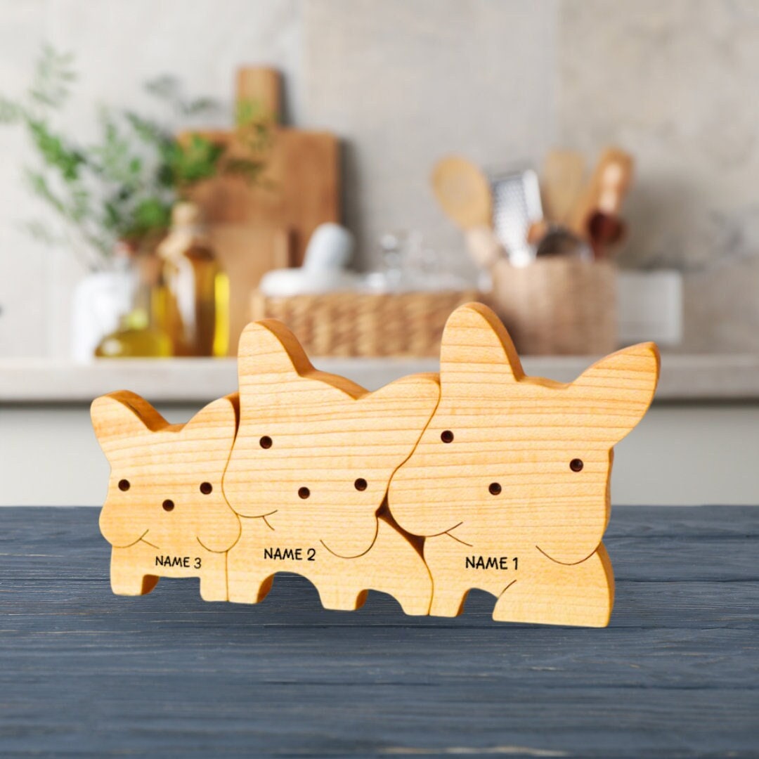 Custom Wooden Dogs Puzzle, Dog Family Puzzle, Wood Dog Family Puzzle, Shelf Ornaments, Nursery Baby Decor, Animal Jigsaw Puzzle, Toddler Toy