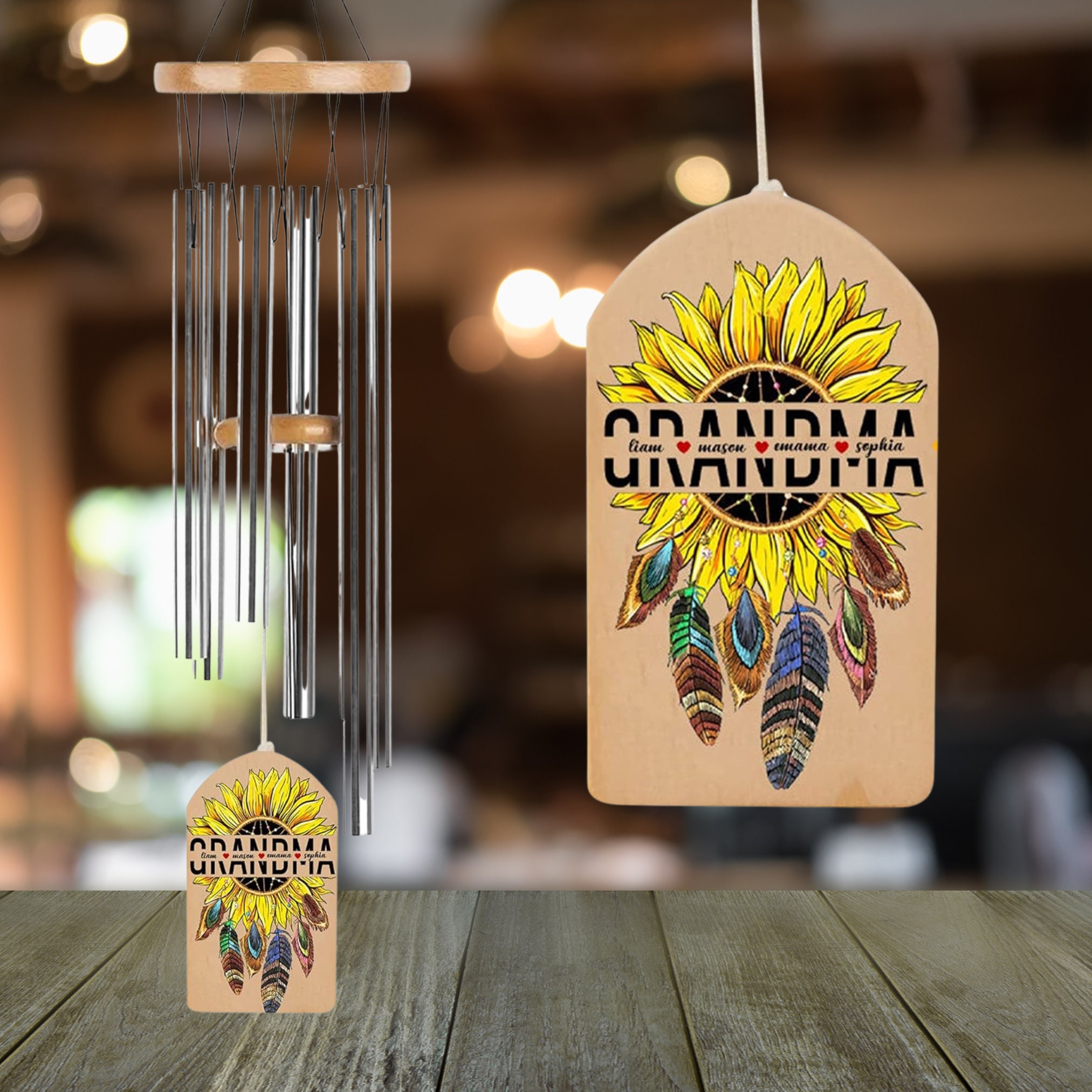 Personalized Sunflower Wind Chime, Custom Family Birth Florals Wind Chime, Custom Wind Chime, Grandma Gift Chime, Mother Gift, Garden Lover