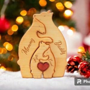 Wooden Bear Family Puzzle, Personalized Family Puzzle, Family Name Puzzle, Custom Mother's Day Gift, Wedding Anniversary, Memory Decor