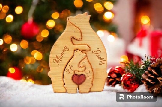 Wooden Bear Family Puzzle, Personalized Family Puzzle, Family Name Puzzle, Custom Mother's Day Gift, Wedding Anniversary, Memory Decor